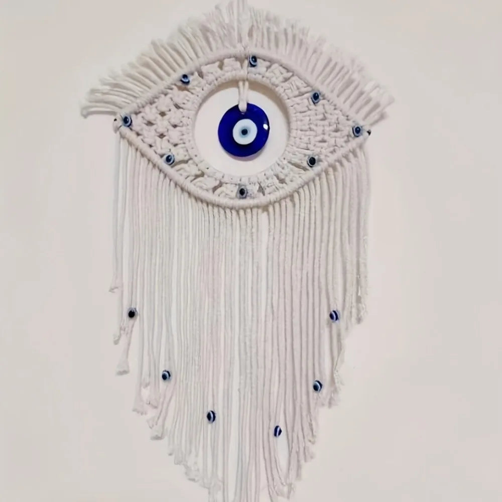Bohemian Handwoven Wall Hanging Tapestry Evil Eye Pendant