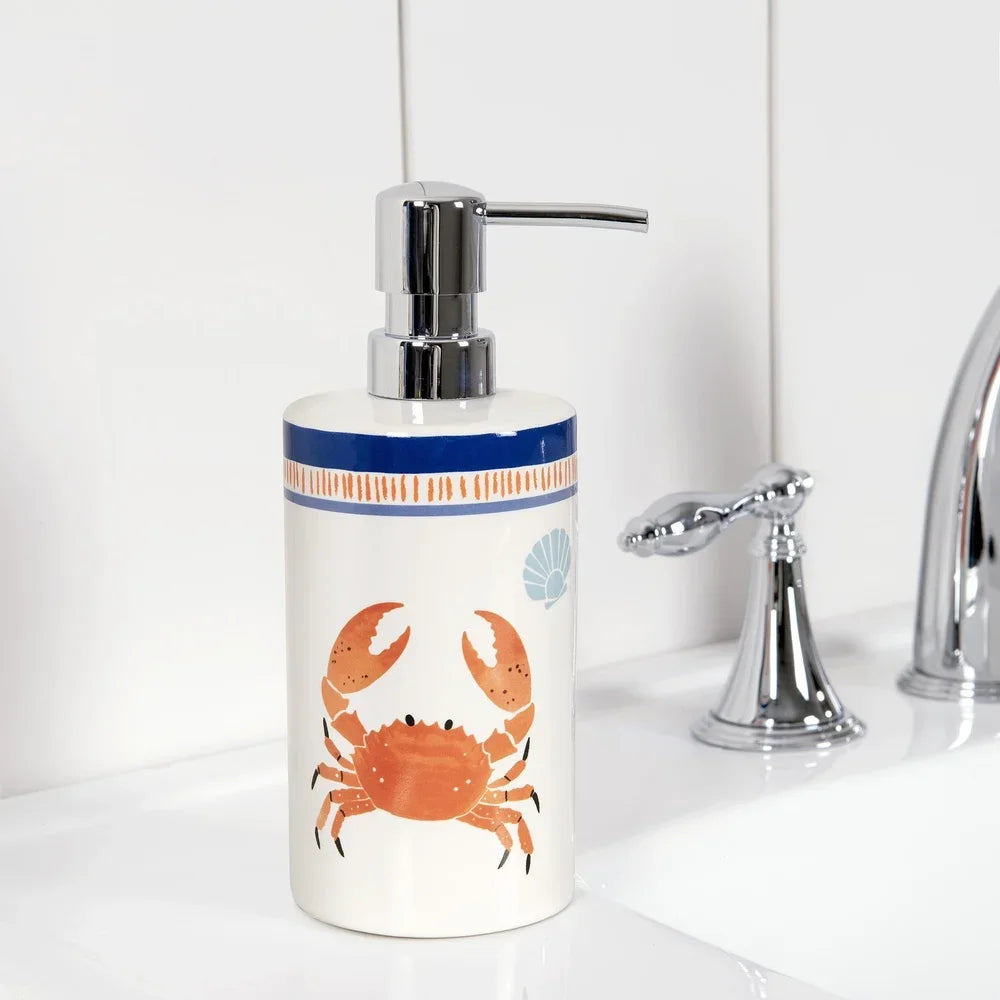 Ceramic Bathroom Shelves Set With Crab Design Soap Pump And Toothbrush Holder Bath Accessories Decor