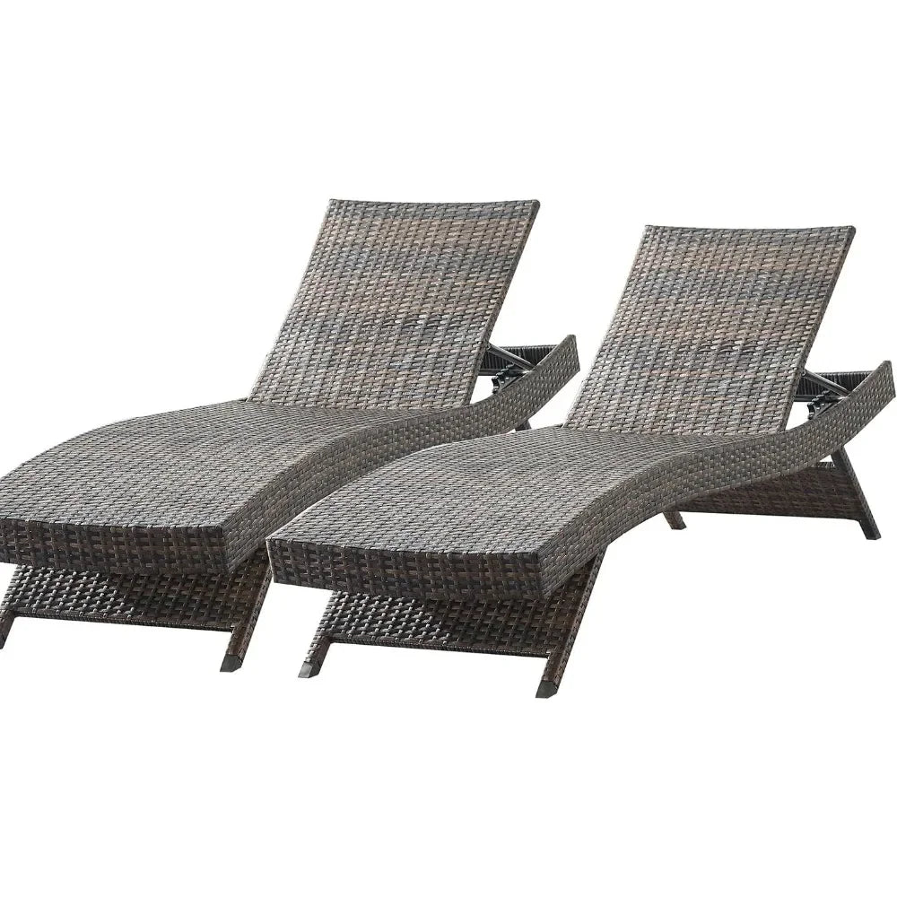 PE Rattan Adjustable Backrest Chaise Lounge Set 2 Outdoor Pool Recliner Chairs