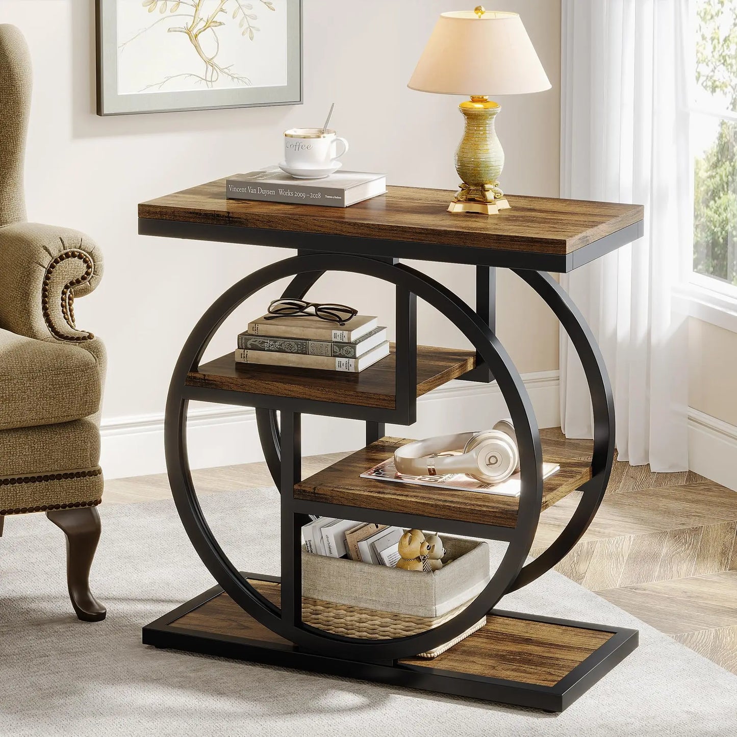 Tribesigns End Table Living Room 4 Tier Storage Shelves