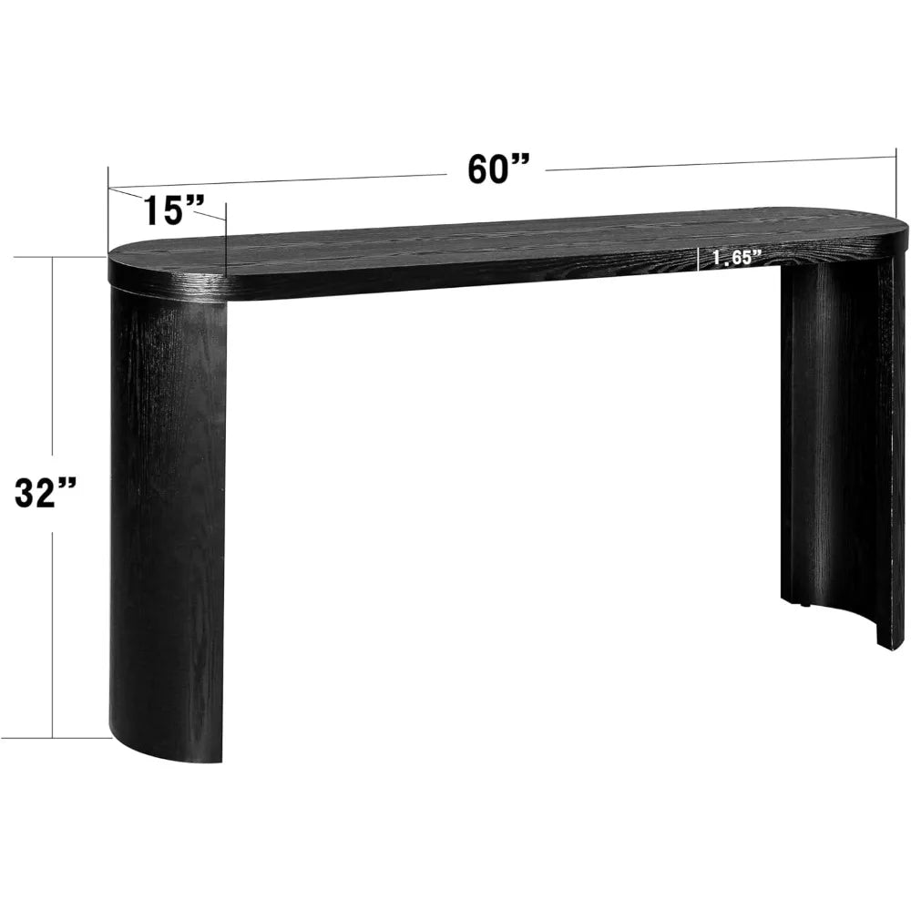60 Inch Black Console Table With Curved Legs For Entryway