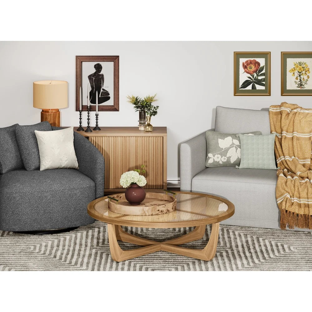 Round Burlwood Serving Tray With Gold Handles Lightweight Accent Piece For Drinks And Appetizers Home Decor 15.75 Inch