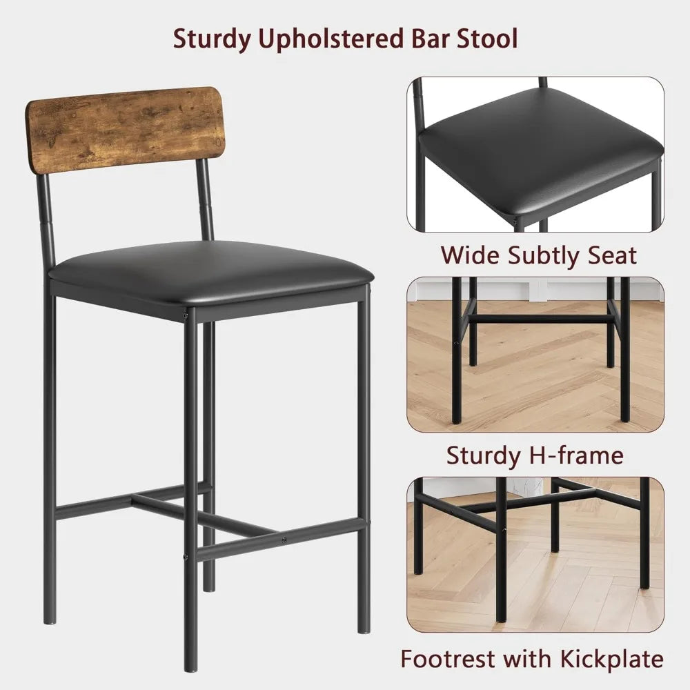 3 Piece Bar Table Set With 2 Upholstered Stools And 3 Tier Storage Shelves Steel