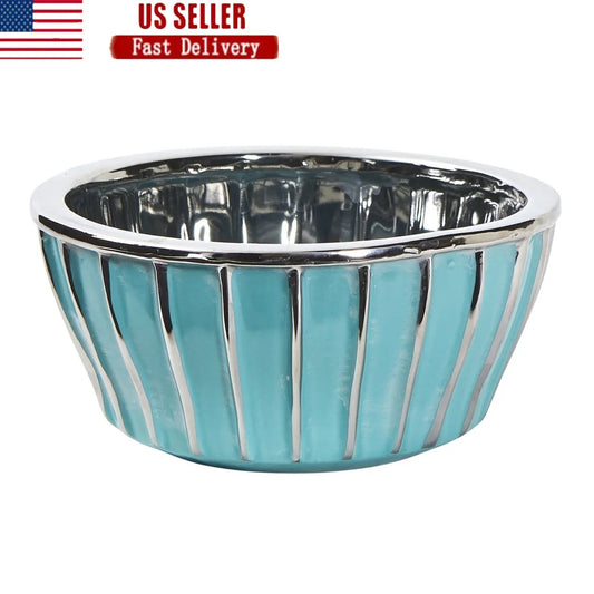 Teal Ceramic Vase With Silver Burnishing Modern Centerpiece