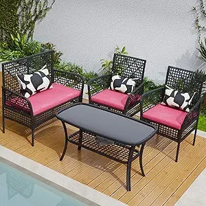 3 Piece Outdoor Rocking Bistro Set With Wicker Patio Furniture