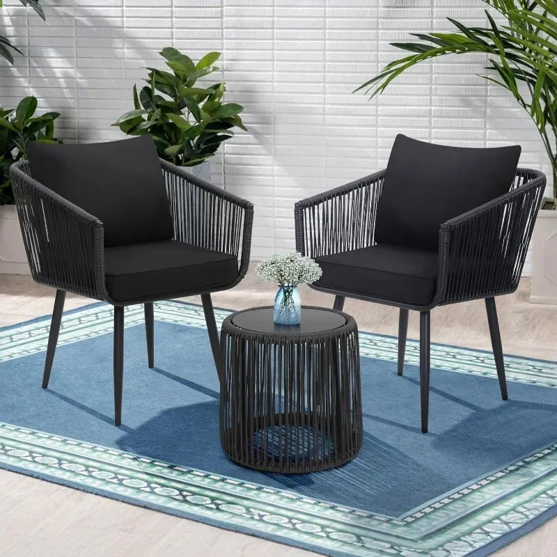 3 Piece Patio Rattan Bistro Set Outdoor All Weather Wicker Chairs And Side Table