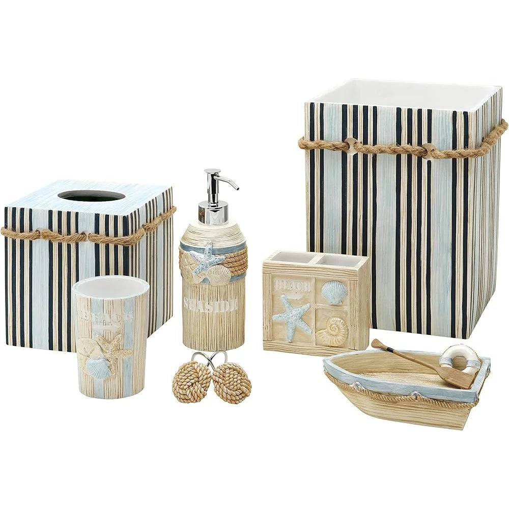 Seaside Serenity Resin Bathroom Tumbler Cotton Swab Holder Jewelry Holder Beach Decor Hand Painted Coastal Theme