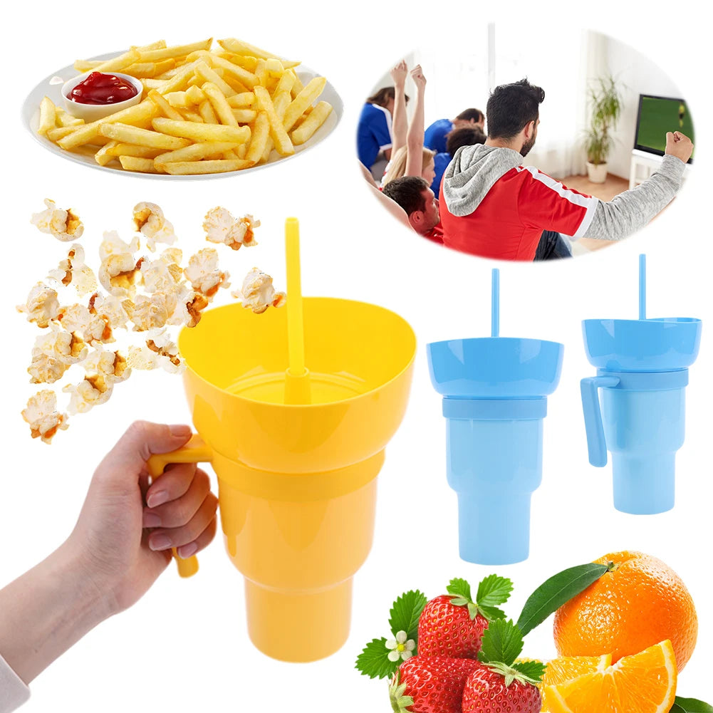 1000ml 2 In 1 Snack Cup With Straw Stadium Tumbler