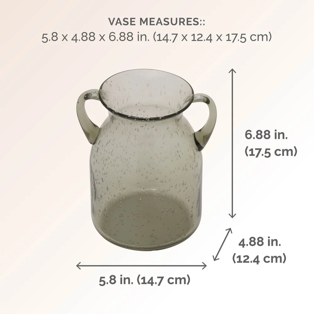 Green Handled Glass Vase Elegant Home Decor Floral Arrangement Display For Living Room Bedroom Kitchen Bathroom