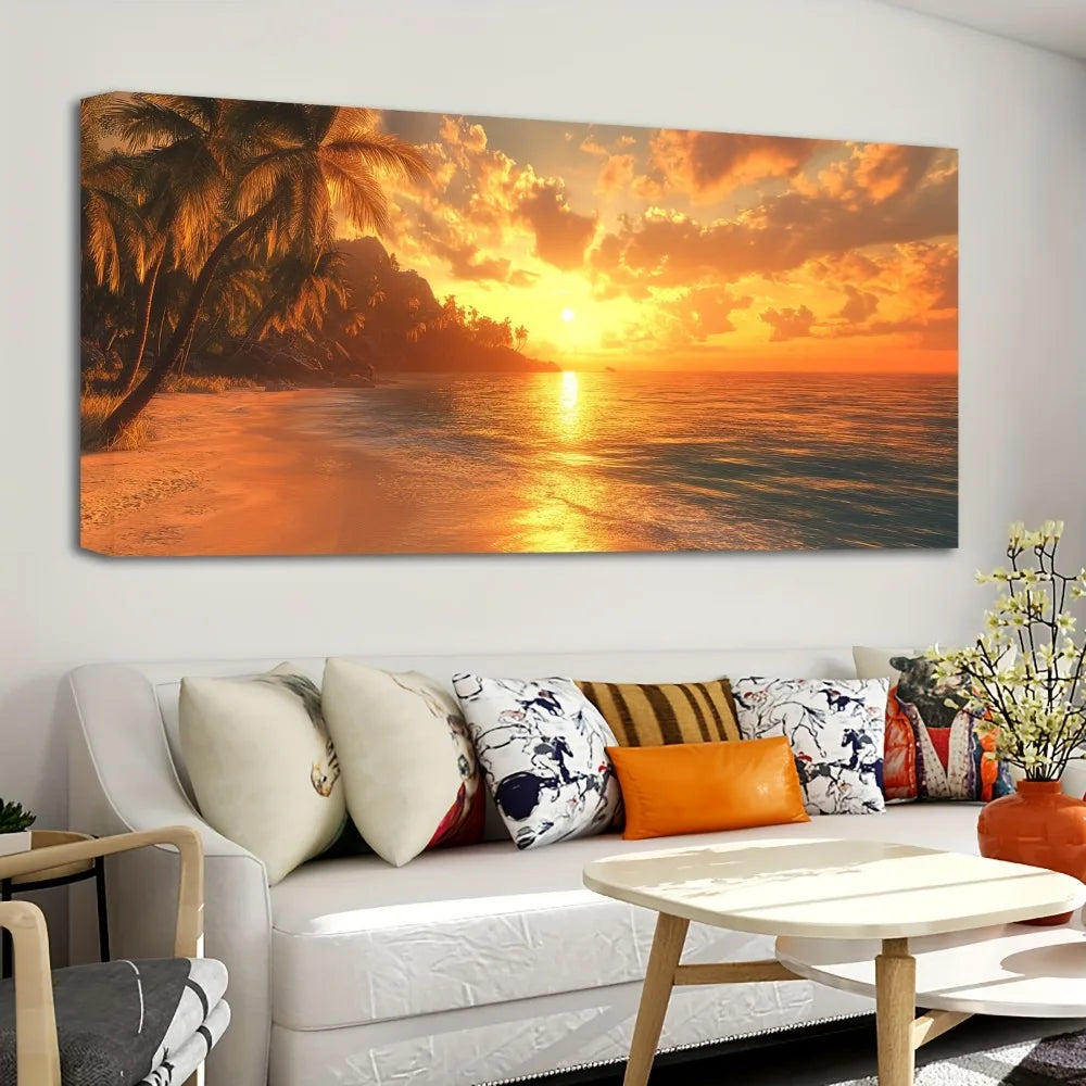 1.5 Inch Pine Frame Canvas Art Tropical Beach Sunset