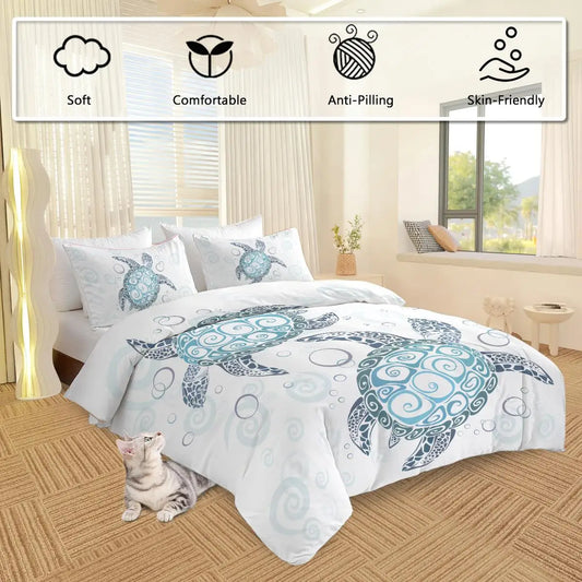 Aqua Teal Sea Bedding Set 3 Piece Twin Duvet Cover with Pillowcases Ocean Beach Theme