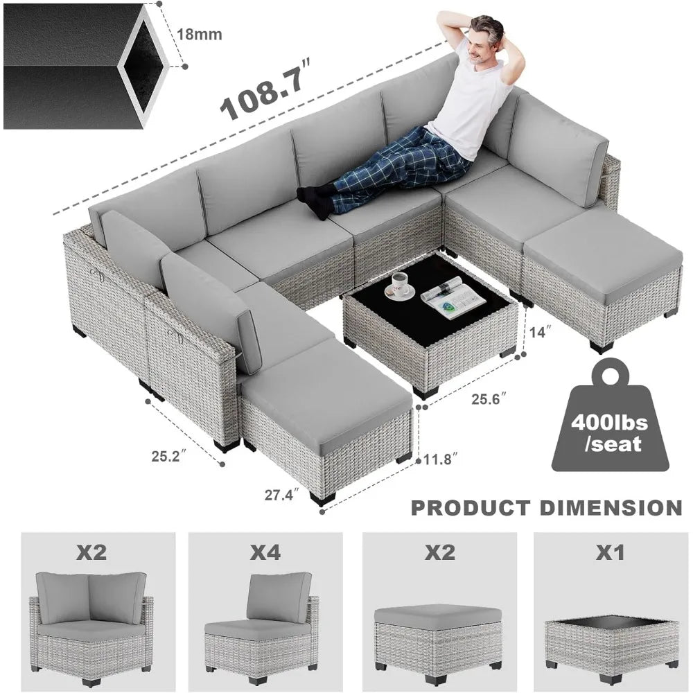9 Piece Patio Furniture Set Outdoor Sectional With Ottomans