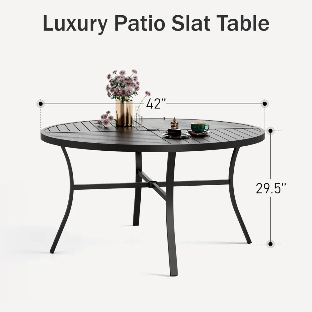 Outdoor Round Dining Table for Four 42 Inch Wrought Iron Umbrella Hole Patio