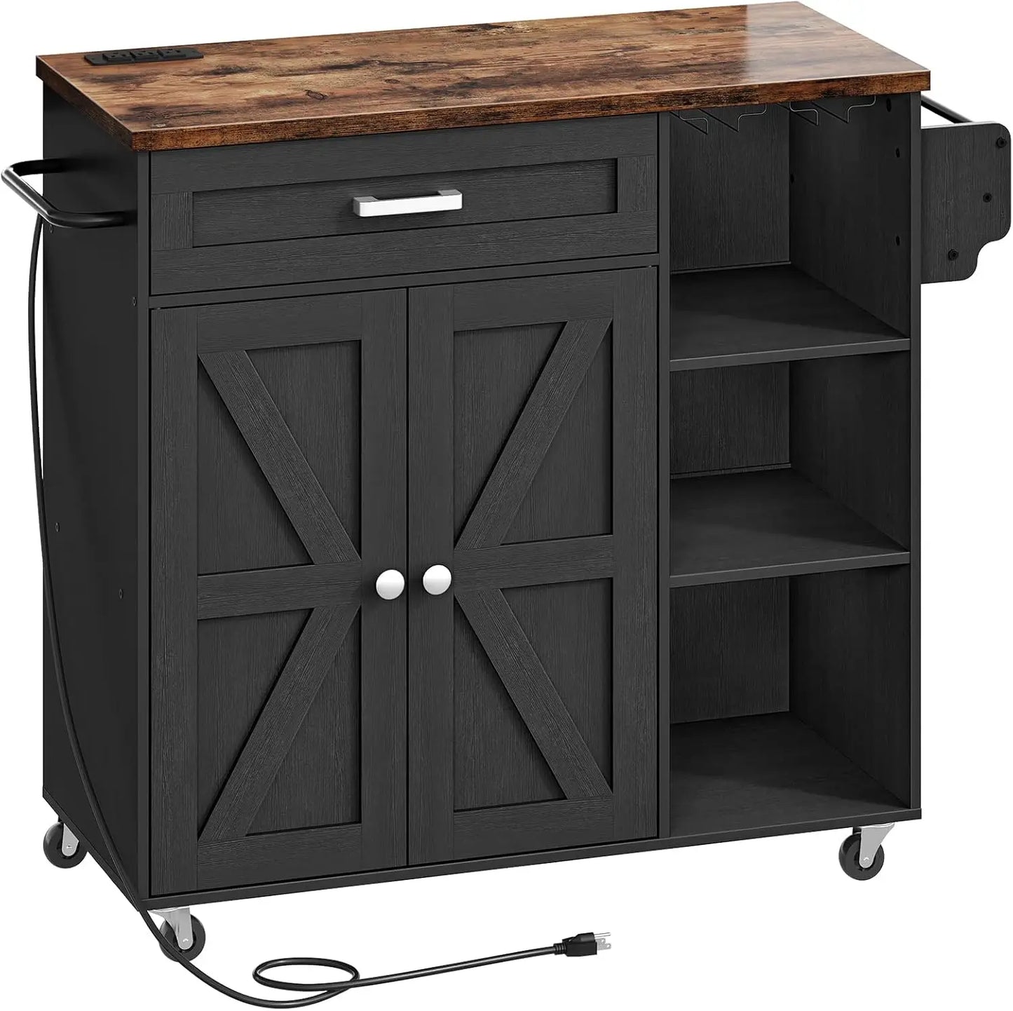 Kitchen Island Trolley With Power Outlet Spice Rack Drawer