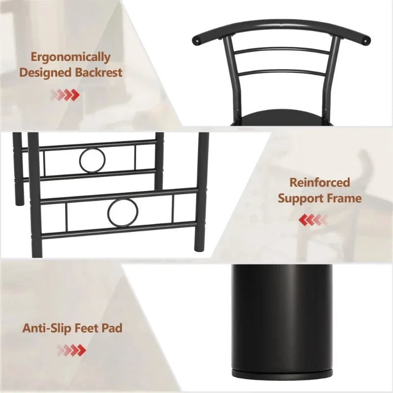 Vineego 3 Piece Kitchen Dining Set For 2 Black Table Chairs