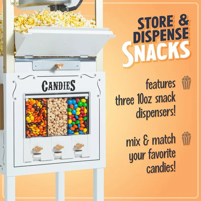 8 Ounce Popcorn Dispensing Cart Three Storage Dispensers