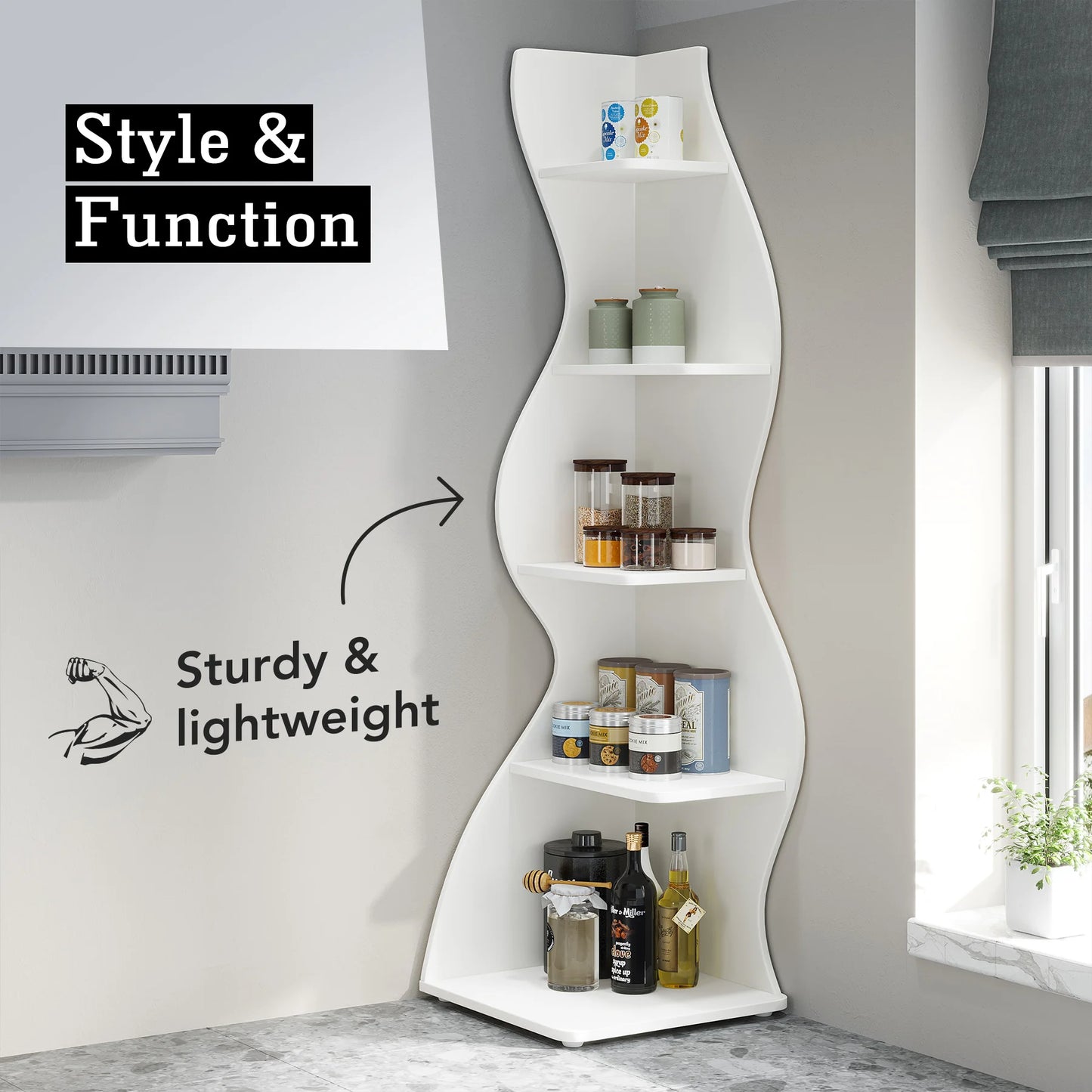 Tribesigns Corner Shelf Modern 5 Tier Wall Corner Bookshelf Stylish Corner Small Bookcase Storage Rack Plant Stand