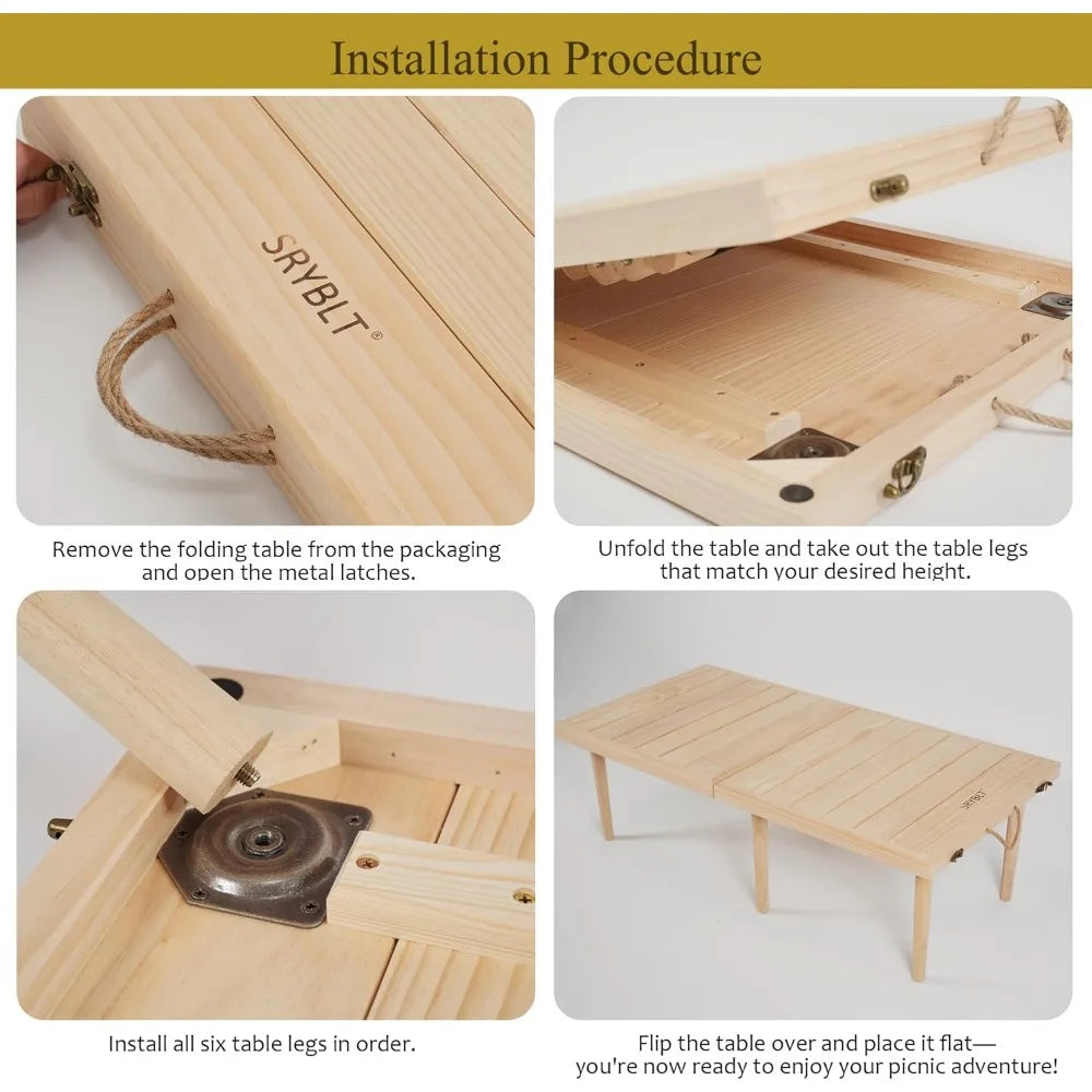 Boho Wood Picnic Table 22x44 Portable Low Table For Two