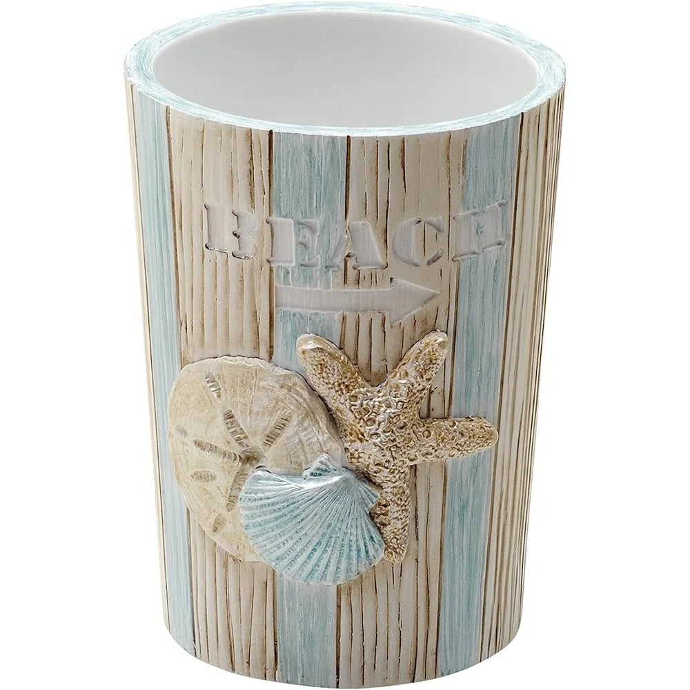 Seaside Serenity Resin Bathroom Tumbler Cotton Swab Holder Jewelry Holder Beach Decor Hand Painted Coastal Theme