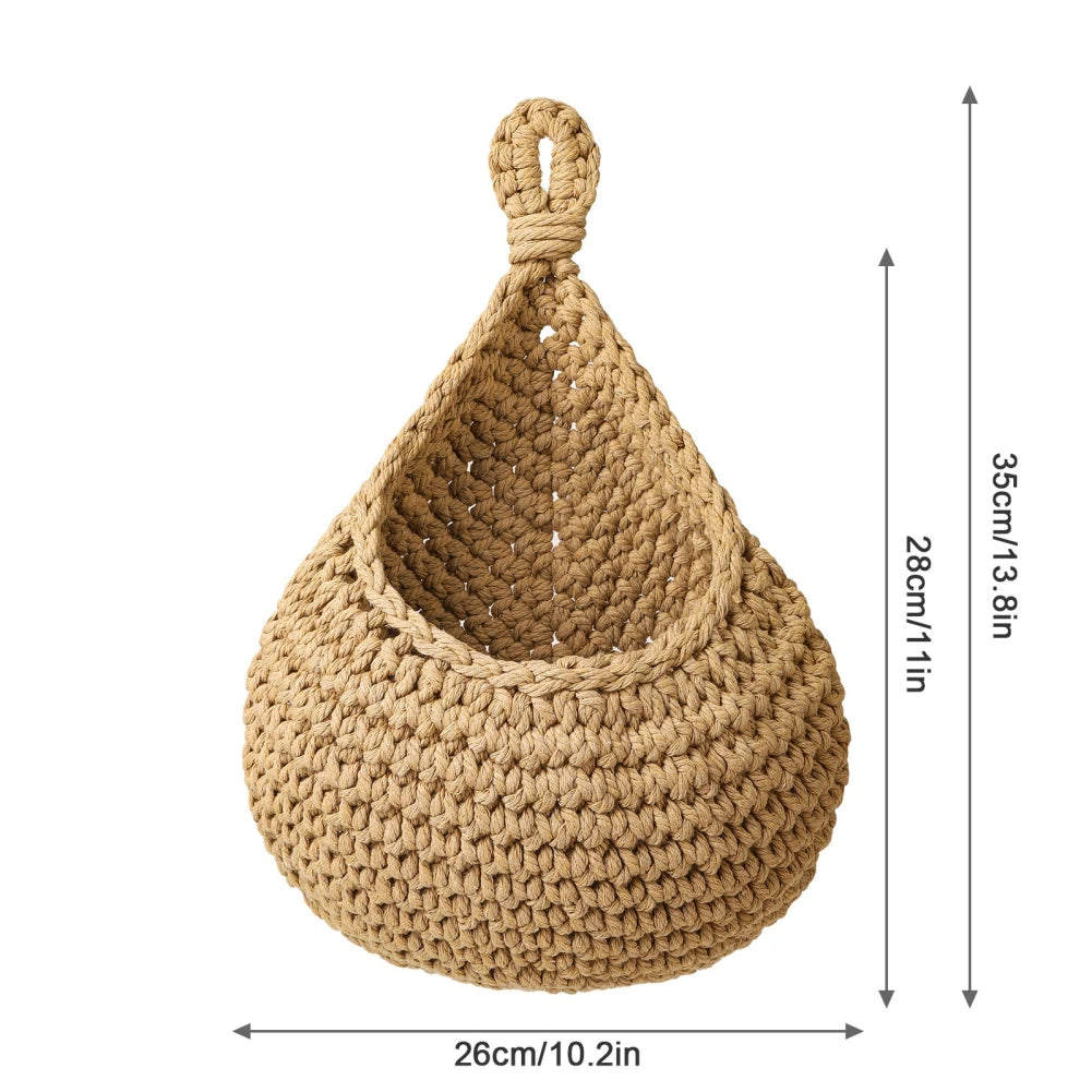 Hanging Fruit Basket Boho Jute Handwoven Kitchen Baskets
