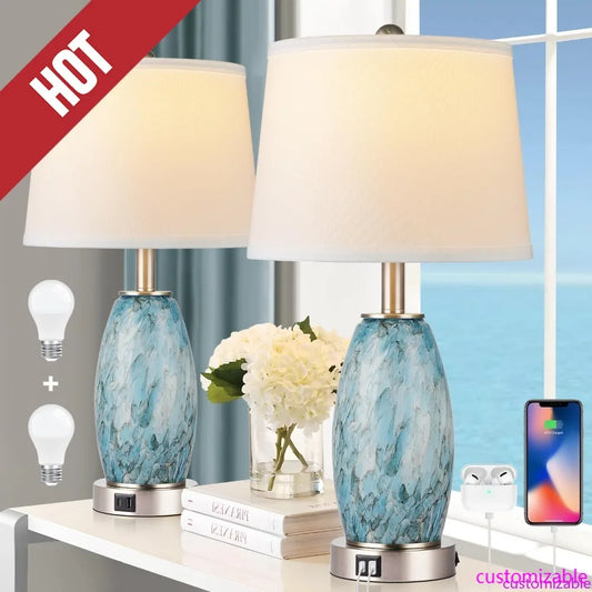 Coastal Modern Table Lamps Set Of 2 With USB Type C Ports