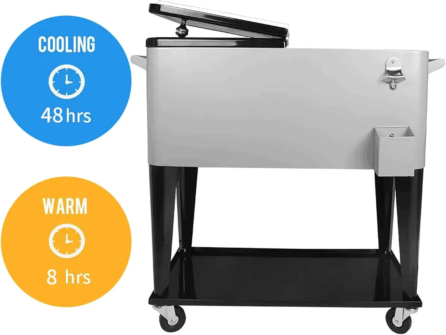 80 Qt Rolling Cooler Cart Ice Chest For Outdoor Patio Party
