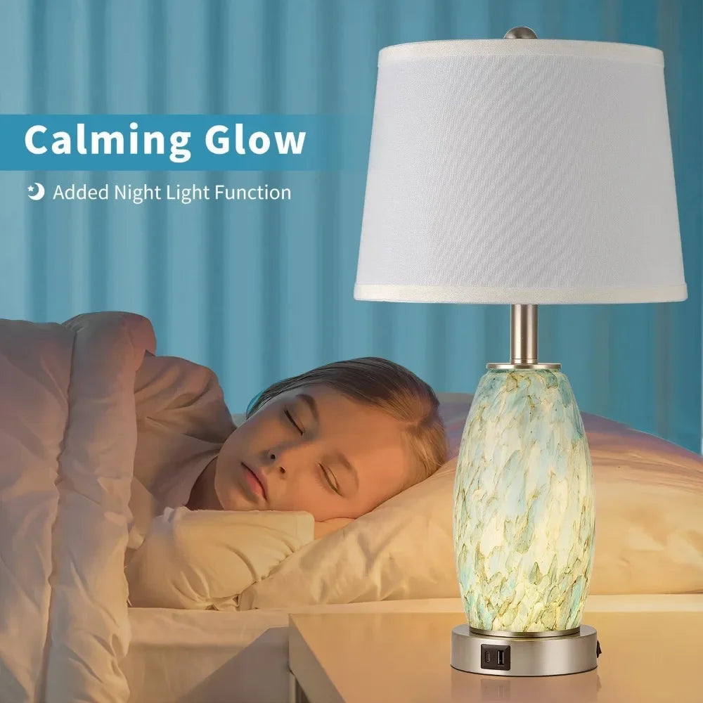 Coastal Modern Table Lamps Set Of 2 With USB Type C Ports