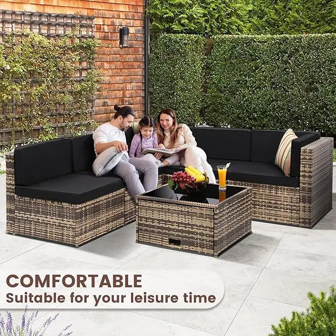 8 Pieces Outdoor Wicker Rattan Patio Furniture Sectional Set With Hidden Storage