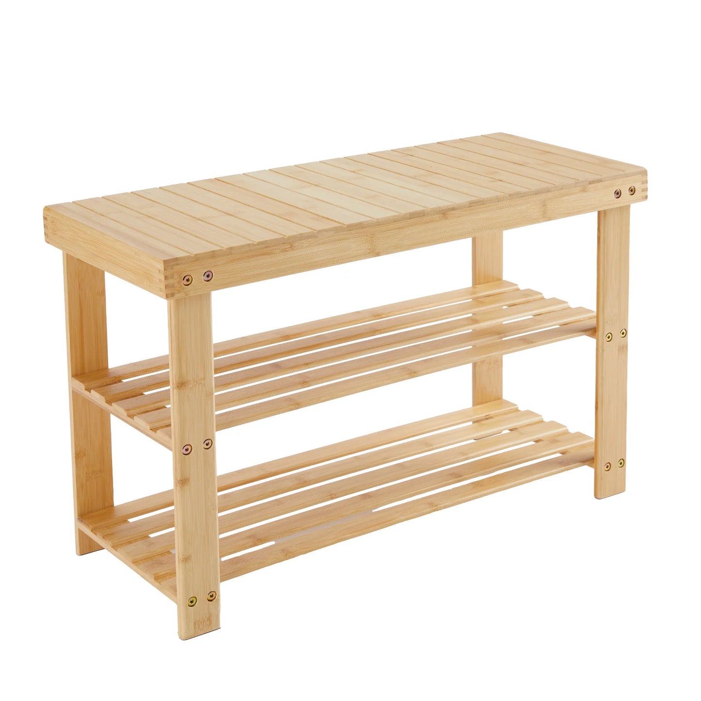 JHK Living Room Bamboo Shoe Rack Bench 3 Tier Organizer