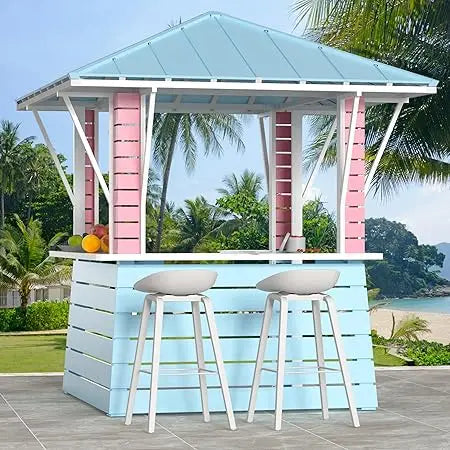 Modern Shade Outdoor Gazebo Bar And Grill With USB Charging Hooks 2 Open Sides