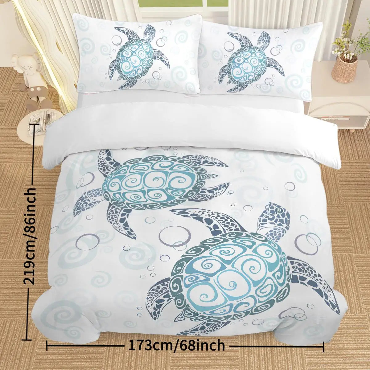 Aqua Teal Sea Bedding Set 3 Piece Twin Duvet Cover with Pillowcases Ocean Beach Theme