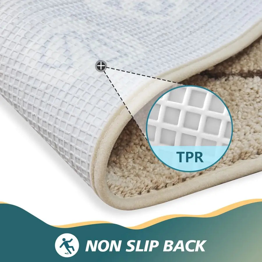 Blue Ocean Wave Bath Mat Soft Absorbent Non Slip Backing Coastal Decor