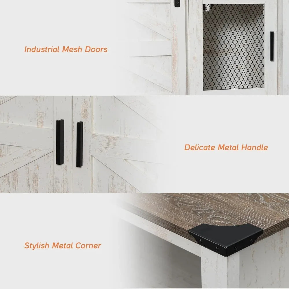 Farmhouse Buffet Cabinet Rustic Sideboard Sliding Barn Doors Mesh Doors 59 Inch Coffee Bar Storage Cabinet For Kitchen