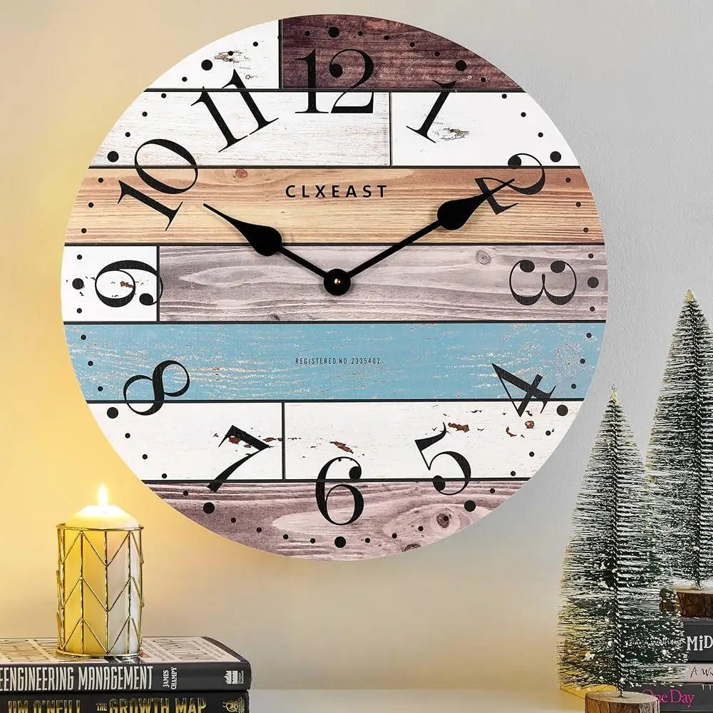 Large Nautical Shiplap Wall Clock Bamboo Coastal Decor