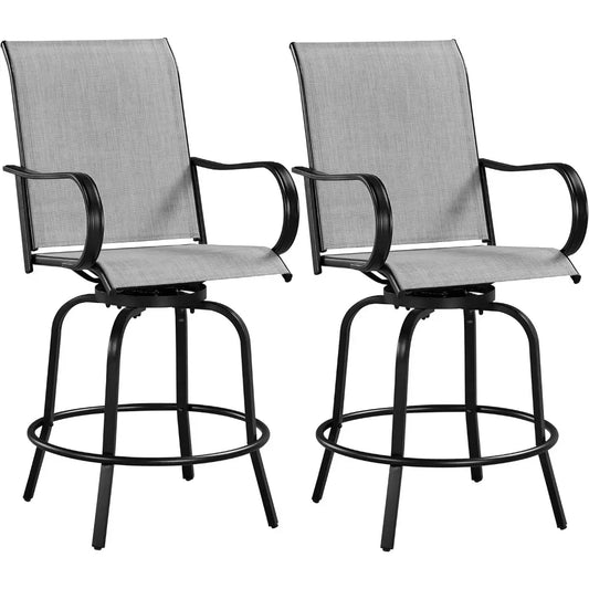 Set Of 2 Patio Swivel Barstools Outdoor All Weather