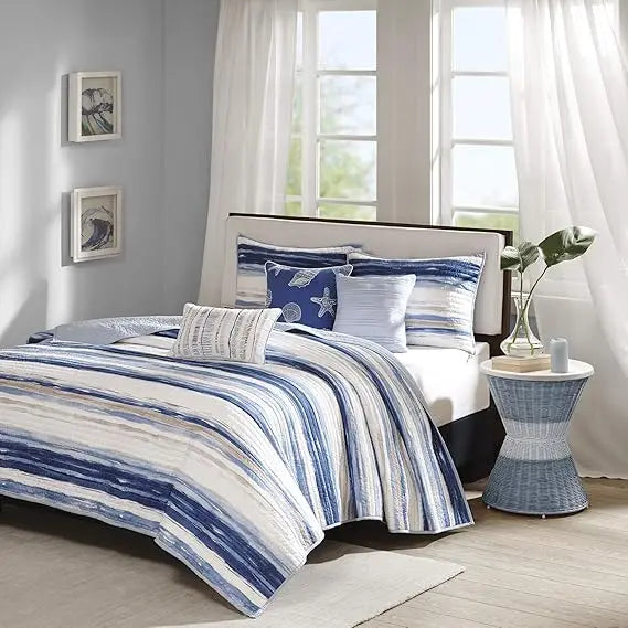 Cottage Coastal Quilt Set 6-Piece All-Season Coverlet With Pillow Shams