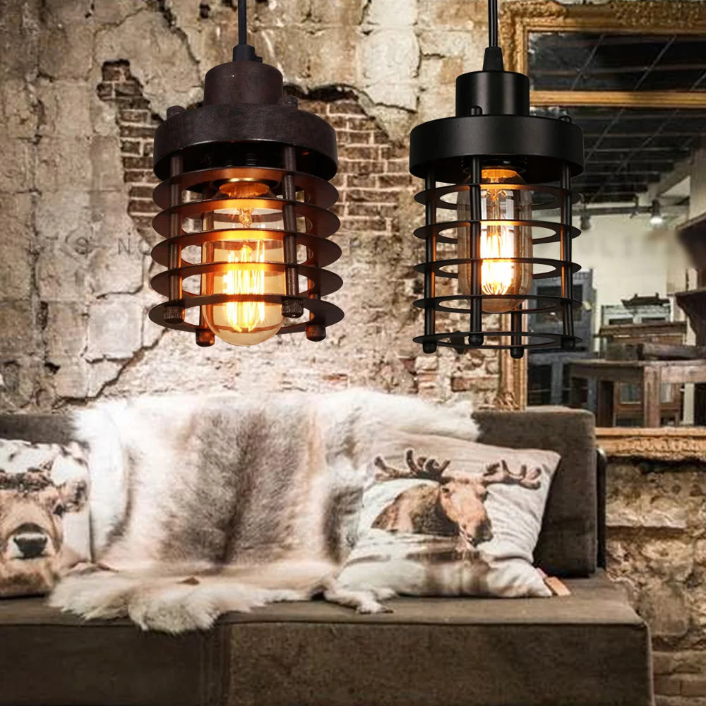 Rustic Vintage Industrial Iron Cage Pendant Light Bedroom