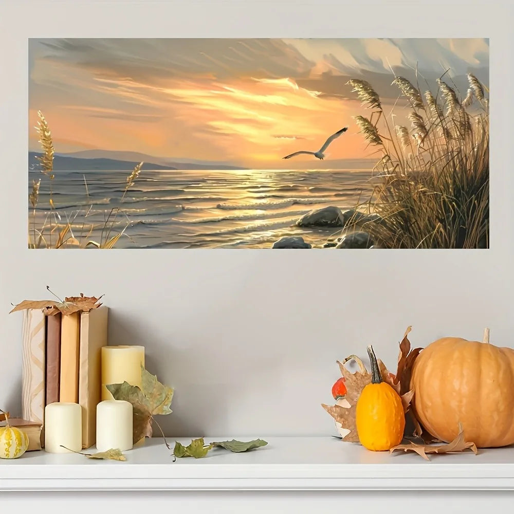 Sunset Beach Seascape Canvas Print With Pine Solid Frame