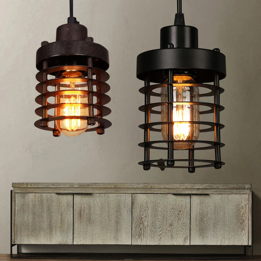 Rustic Vintage Industrial Iron Cage Pendant Light Bedroom