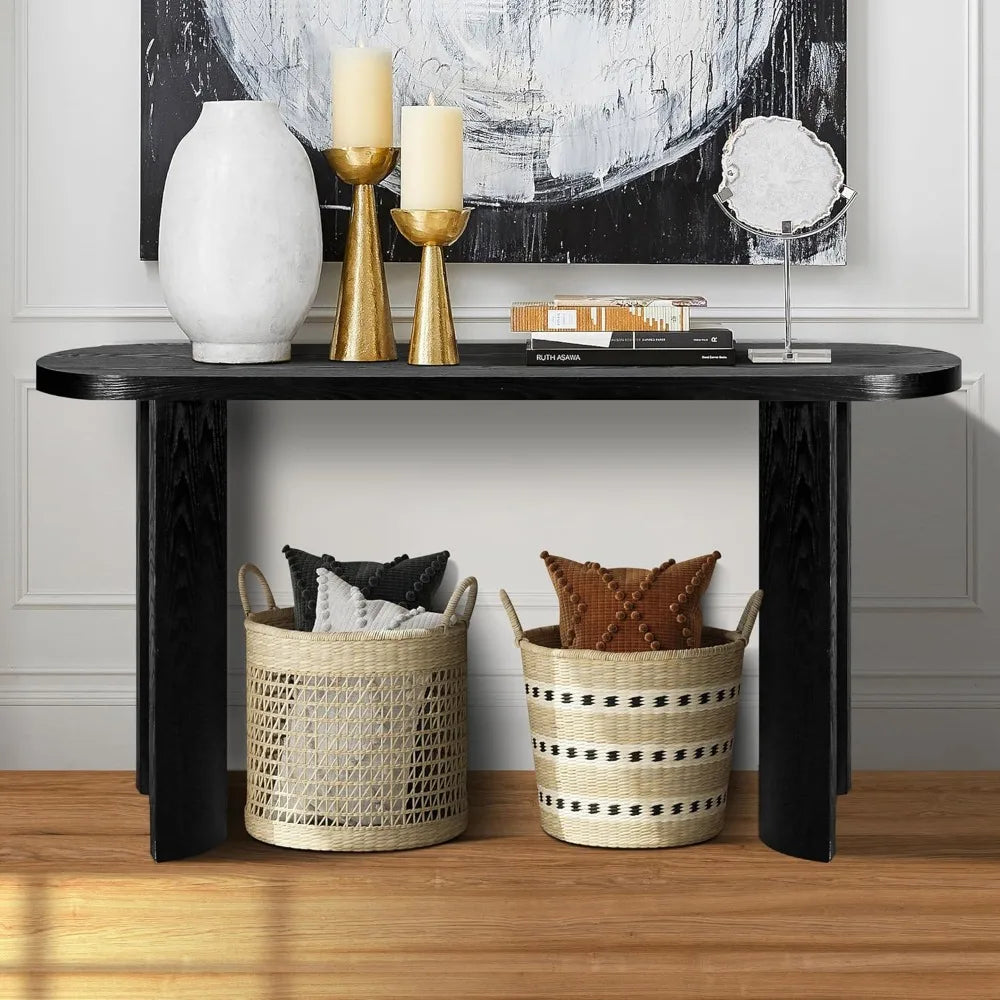 60 Inch Black Console Table With Curved Legs For Entryway