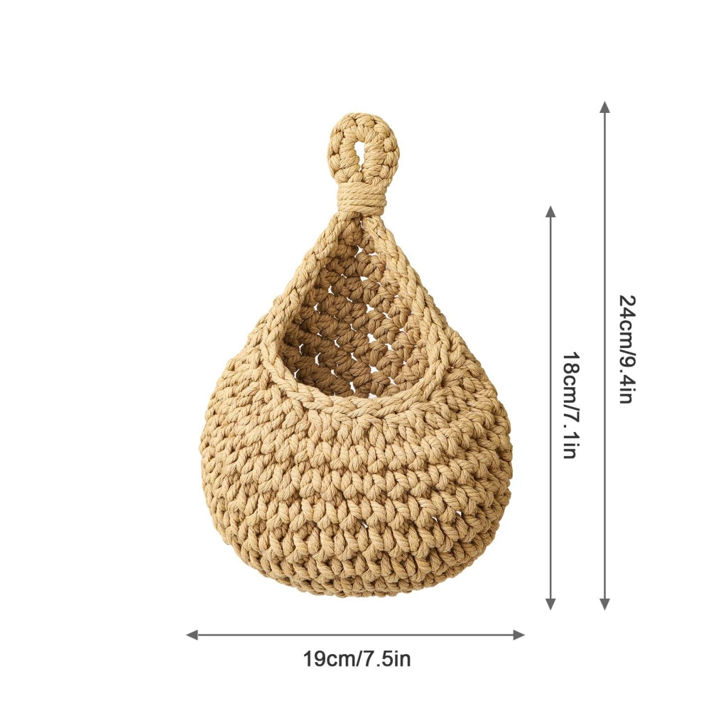 Hanging Fruit Basket Boho Jute Handwoven Kitchen Baskets