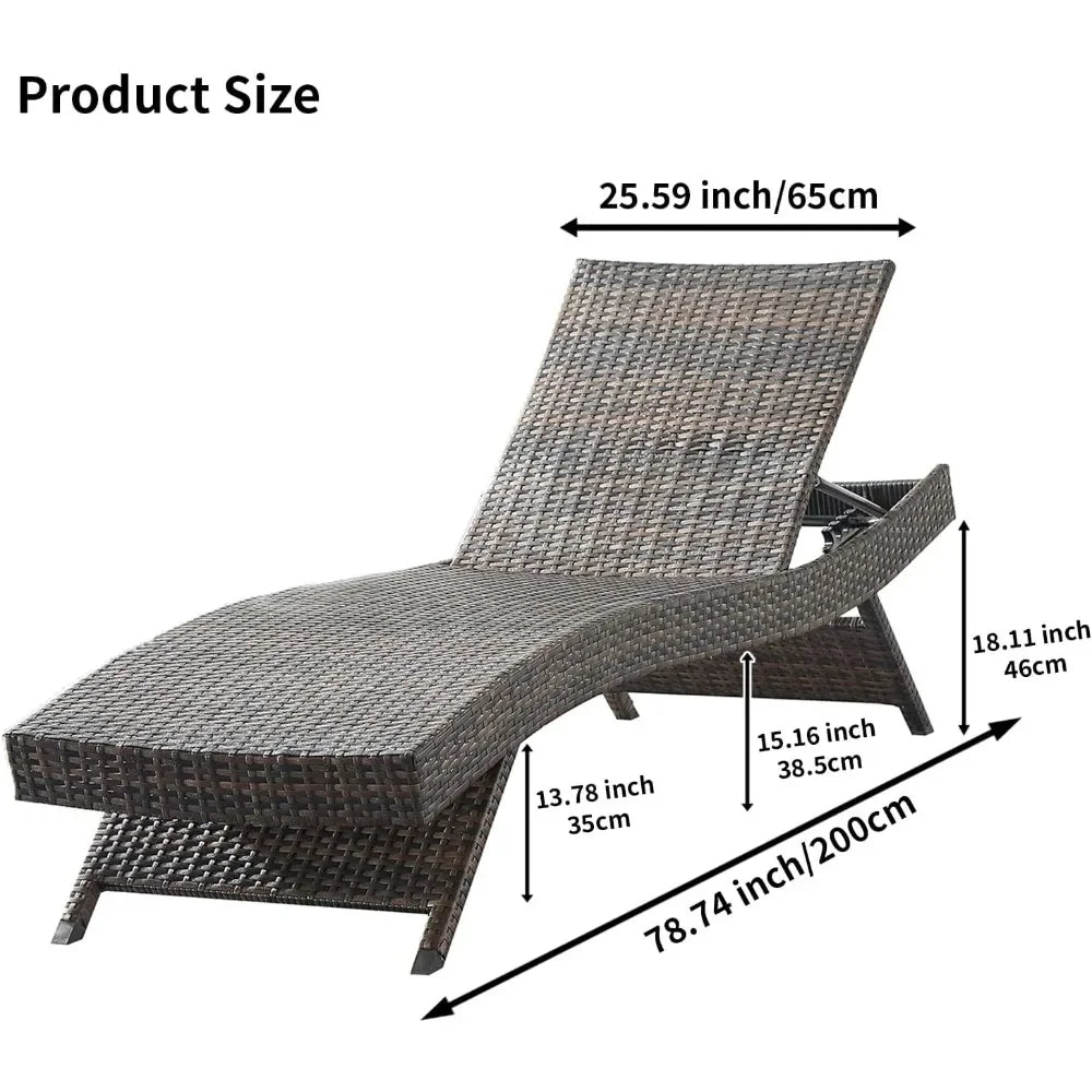 PE Rattan Adjustable Backrest Chaise Lounge Set 2 Outdoor Pool Recliner Chairs