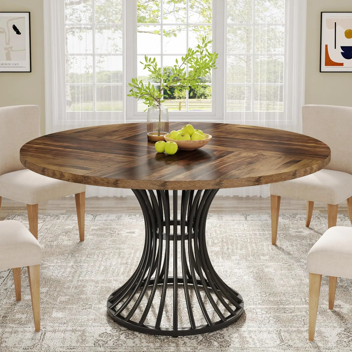Tribesigns Round Dining Table For 4 To 6 People 47 Inch Farmhouse Industrial Dining Room Circle Kitchen Table