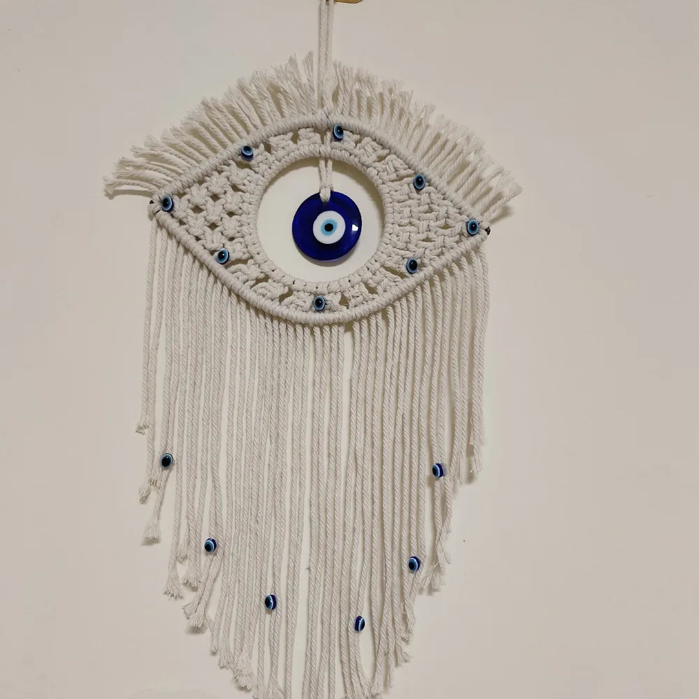 Bohemian Handwoven Wall Hanging Tapestry Evil Eye Pendant