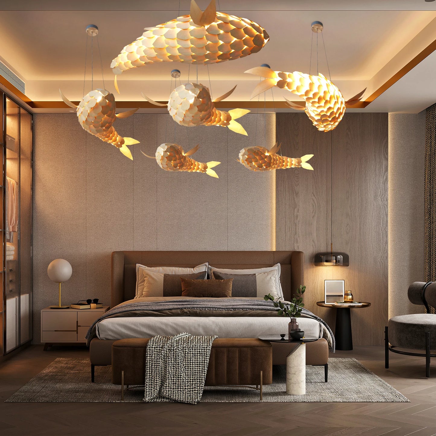 LED Fish Shaped Pendant Light Adjustable Height Chandelier