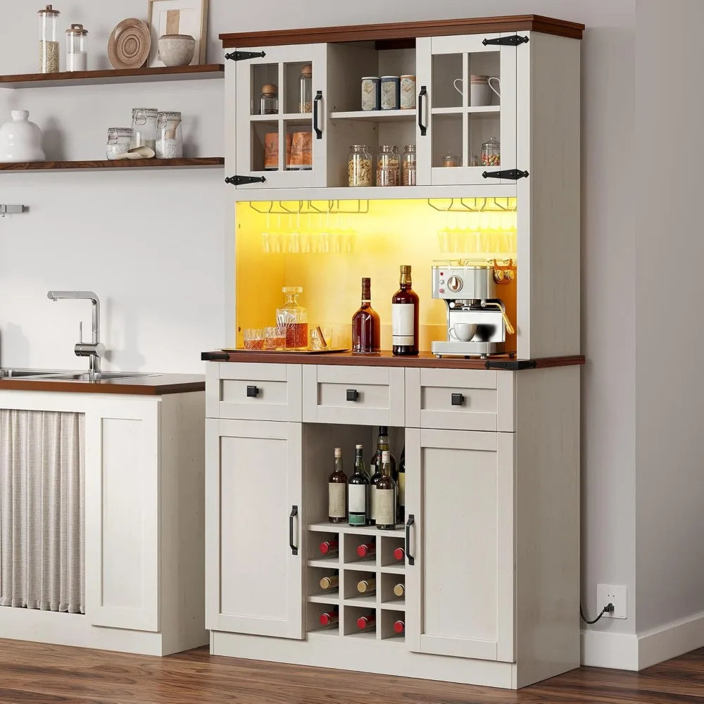 Coffee Bar Cabinet With Outlet And Lights 72 Inch Farmhouse