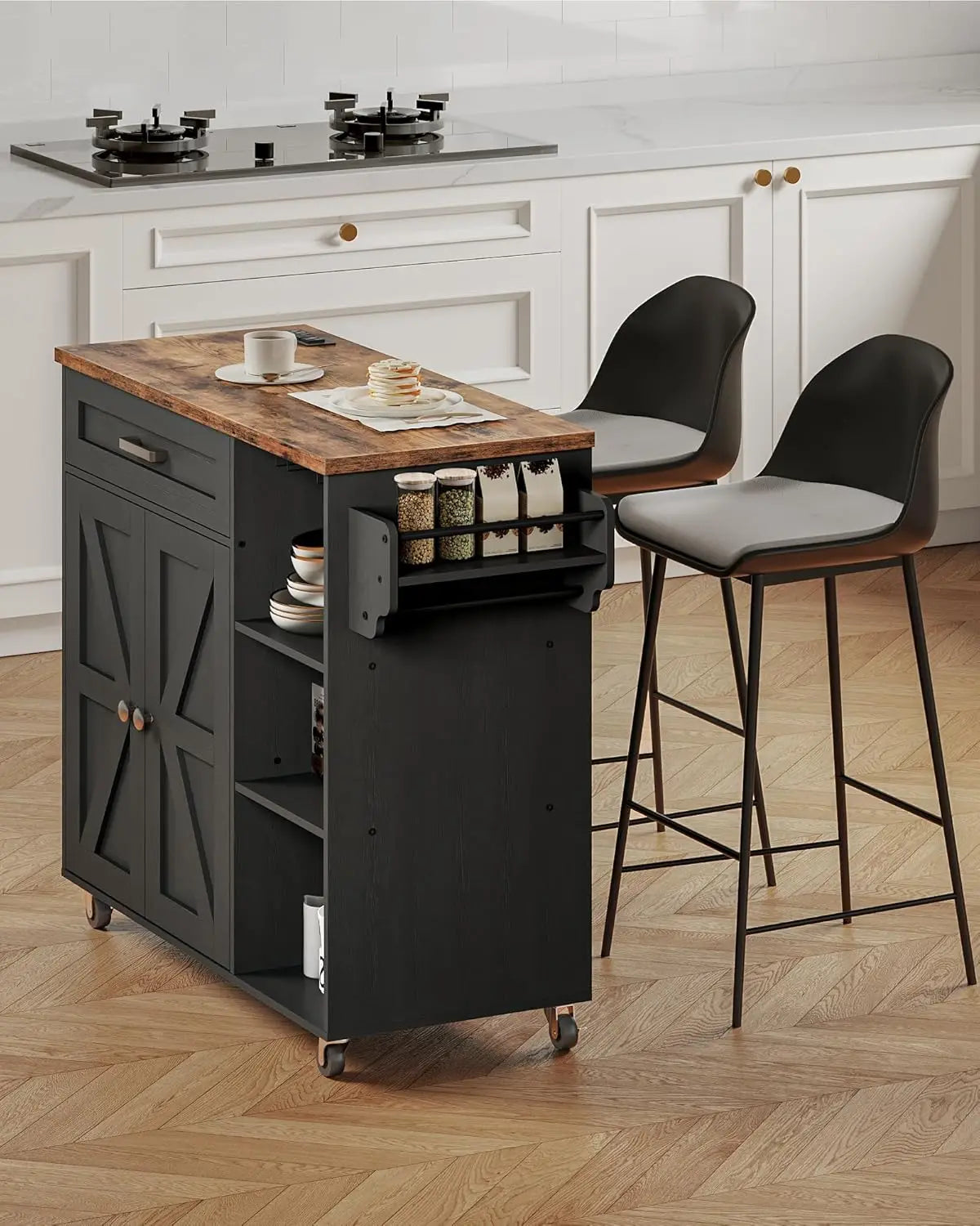 Kitchen Island Trolley With Power Outlet Spice Rack Drawer