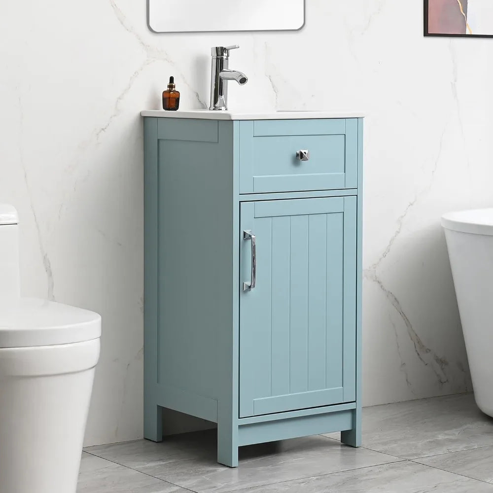 16 Inch Coastal Blue Modern Bathroom Vanity With Sink