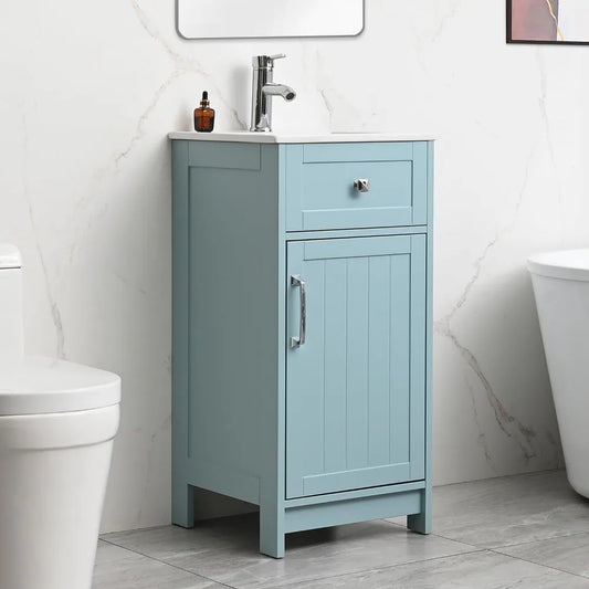 16 Inch Coastal Blue Modern Bathroom Vanity With Sink