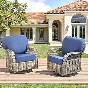 Wicker Swivel Rocker Patio Chairs Set Of 2 All Weather